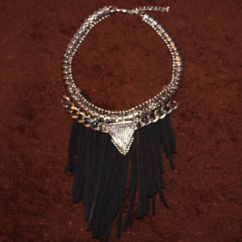 Black and Silver Fringe Necklace